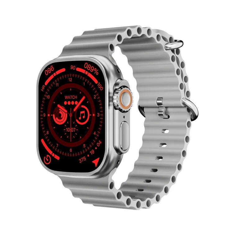 Montre connectée WS-E9 Ultra 2,2 pouces, étanche IP67, boucle en métal, bracelet en silicone océan, compatible avec la fréquence cardiaque et la technologie NFC.