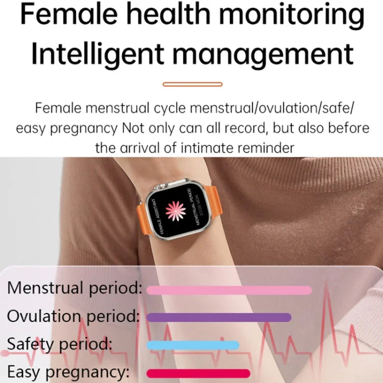 Montre connectée WS-E9 Ultra 2,2 pouces, étanche IP67, boucle en métal, bracelet en silicone océan, compatible avec la fréquence cardiaque et la technologie NFC.