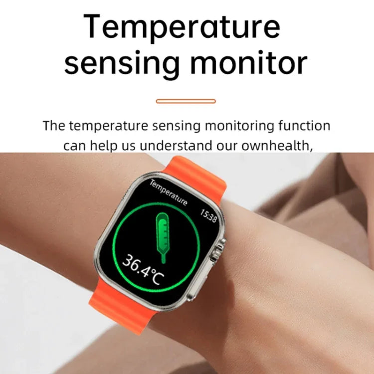 Montre connectée WS-E9 Ultra 2,2 pouces, étanche IP67, boucle en métal, bracelet en silicone océan, compatible avec la fréquence cardiaque et la technologie NFC.