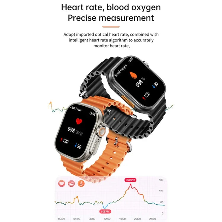 Montre connectée WS-E9 Ultra 2,2 pouces, étanche IP67, boucle en métal, bracelet en silicone océan, compatible avec la fréquence cardiaque et la technologie NFC.