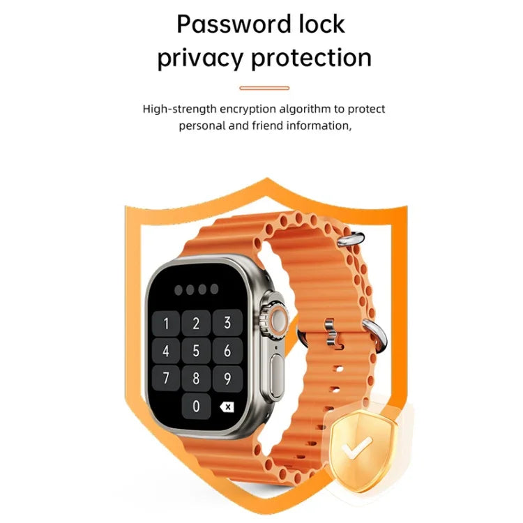 Montre connectée WS-E9 Ultra 2,2 pouces, étanche IP67, boucle en métal, bracelet en silicone océan, compatible avec la fréquence cardiaque et la technologie NFC.