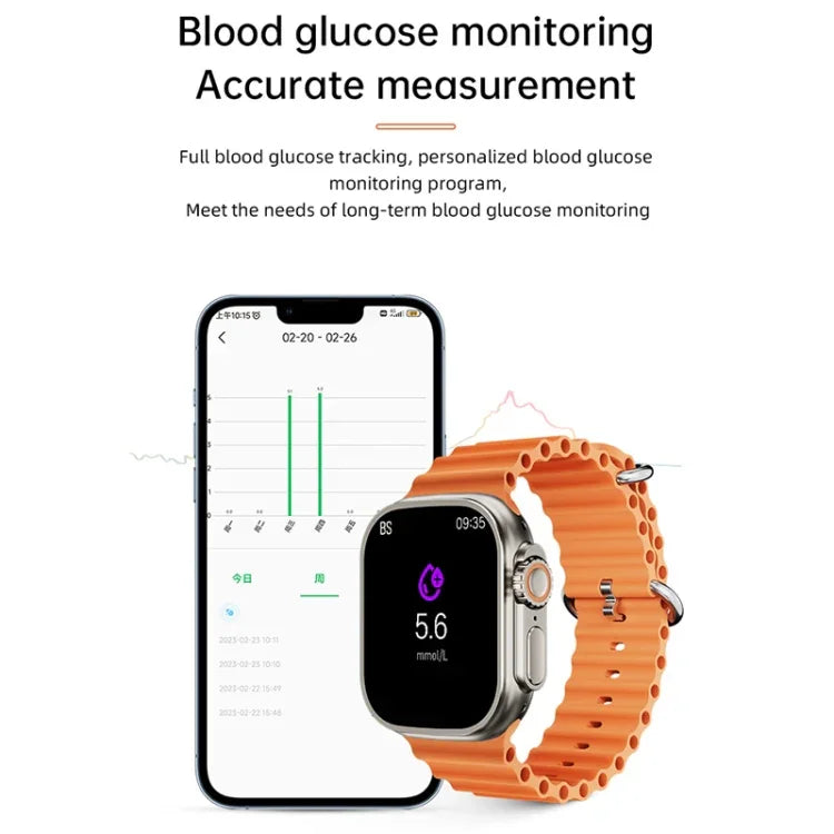 Montre connectée WS-E9 Ultra 2,2 pouces, étanche IP67, boucle en métal, bracelet en silicone océan, compatible avec la fréquence cardiaque et la technologie NFC.