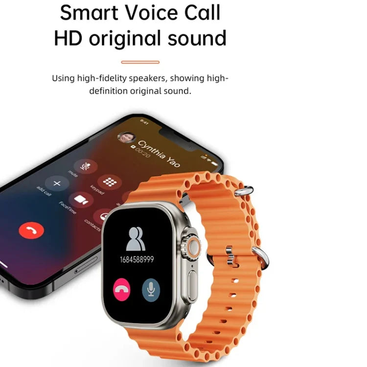 Montre connectée WS-E9 Ultra 2,2 pouces, étanche IP67, boucle en métal, bracelet en silicone océan, compatible avec la fréquence cardiaque et la technologie NFC.