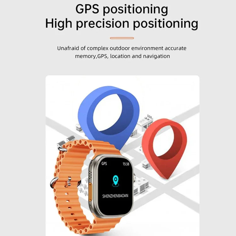Montre connectée WS-E9 Ultra 2,2 pouces, étanche IP67, boucle en métal, bracelet en silicone océan, compatible avec la fréquence cardiaque et la technologie NFC.