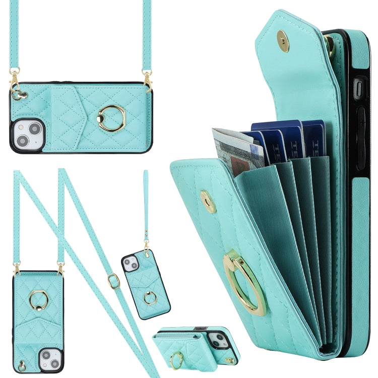 Étui de téléphone avec porte-cartes et texture losange avec longue lanière, Pour iPhone 15 Pro, Pour iPhone 15 Plus, Pour iPhone 15, Pour iPhone 14 Plus, Pour iPhone 14, Pour iPhone 14 Pro