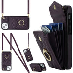 Étui de téléphone avec porte-cartes et texture losange avec longue lanière, Pour iPhone 15 Pro, Pour iPhone 15 Plus, Pour iPhone 15, Pour iPhone 14 Plus, Pour iPhone 14, Pour iPhone 14 Pro