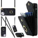 Étui de téléphone avec porte-cartes et texture losange avec longue lanière, Pour iPhone 15 Pro, Pour iPhone 15 Plus, Pour iPhone 15, Pour iPhone 14 Plus, Pour iPhone 14, Pour iPhone 14 Pro