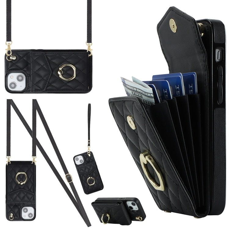 Étui de téléphone avec porte-cartes et texture losange avec longue lanière, Pour iPhone 15 Pro, Pour iPhone 15 Plus, Pour iPhone 15, Pour iPhone 14 Plus, Pour iPhone 14, Pour iPhone 14 Pro