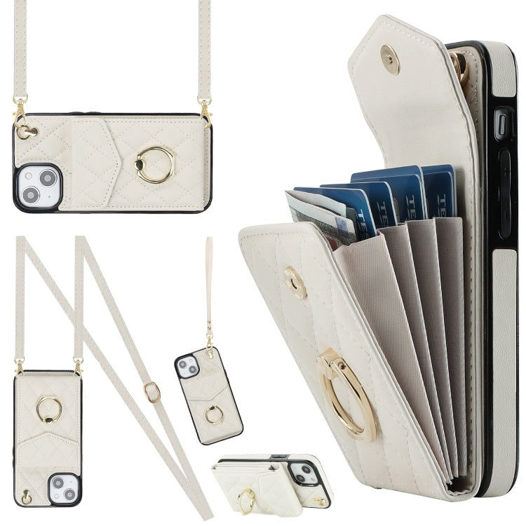 Étui de téléphone avec porte-cartes et texture losange avec longue lanière, Pour iPhone 15 Pro, Pour iPhone 15 Plus, Pour iPhone 15, Pour iPhone 14 Plus, Pour iPhone 14, Pour iPhone 14 Pro