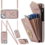 Étui de téléphone avec porte-cartes et texture losange avec longue lanière, Pour iPhone 15 Pro, Pour iPhone 15 Plus, Pour iPhone 15, Pour iPhone 14 Plus, Pour iPhone 14, Pour iPhone 14 Pro