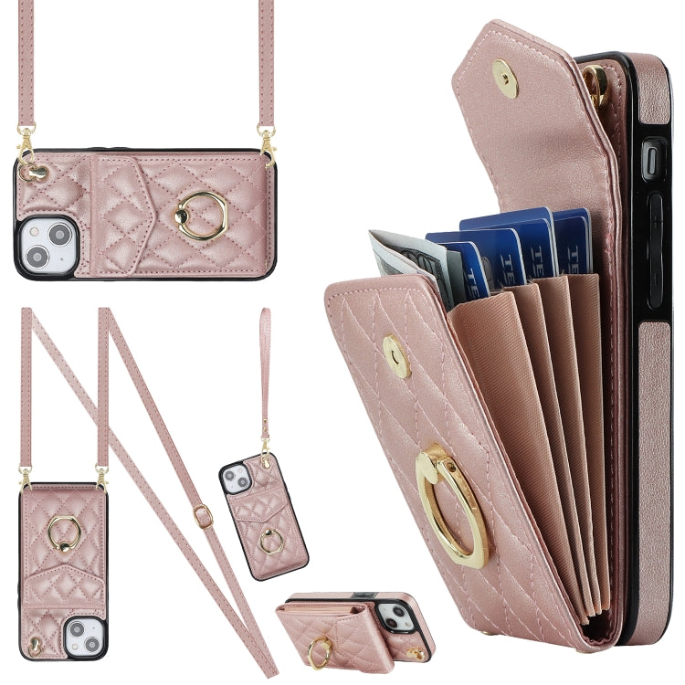 Étui de téléphone avec porte-cartes et texture losange avec longue lanière, Pour iPhone 15 Pro, Pour iPhone 15 Plus, Pour iPhone 15, Pour iPhone 14 Plus, Pour iPhone 14, Pour iPhone 14 Pro
