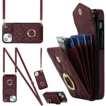 Étui de téléphone avec porte-cartes et texture losange avec longue lanière, Pour iPhone 15 Pro, Pour iPhone 15 Plus, Pour iPhone 15, Pour iPhone 14 Plus, Pour iPhone 14, Pour iPhone 14 Pro