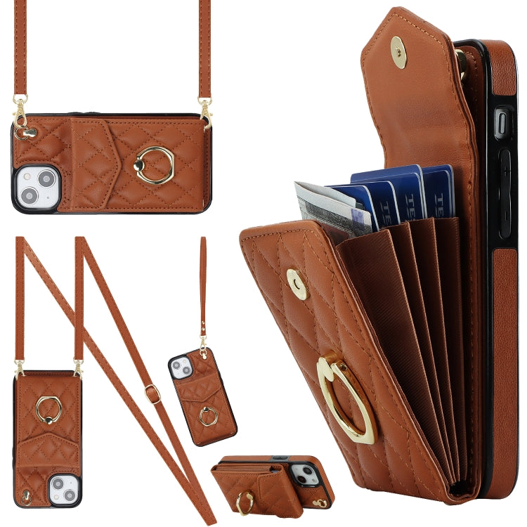 Étui de téléphone avec porte-cartes et texture losange avec longue lanière, Pour iPhone 15 Pro, Pour iPhone 15 Plus, Pour iPhone 15, Pour iPhone 14 Plus, Pour iPhone 14, Pour iPhone 14 Pro