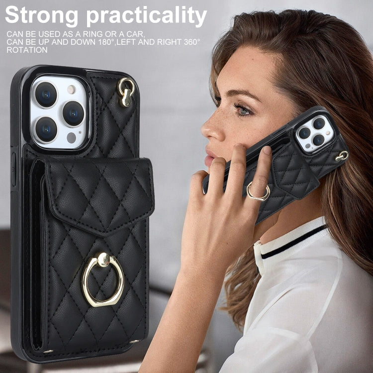 Étui de téléphone avec pochette pour cartes à texture losange et lanière longue, pour iPhone 14 Pro Max, pour iPhone 13 Pro Max, pour iPhone 13 Pro, pour iPhone 13, pour iPhone 12 / 12 Pro, pour iPhone 12 Pro Max