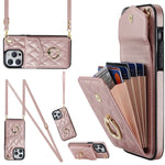 Étui de téléphone avec pochette pour cartes à texture losange et lanière longue, pour iPhone 14 Pro Max, pour iPhone 13 Pro Max, pour iPhone 13 Pro, pour iPhone 13, pour iPhone 12 / 12 Pro, pour iPhone 12 Pro Max