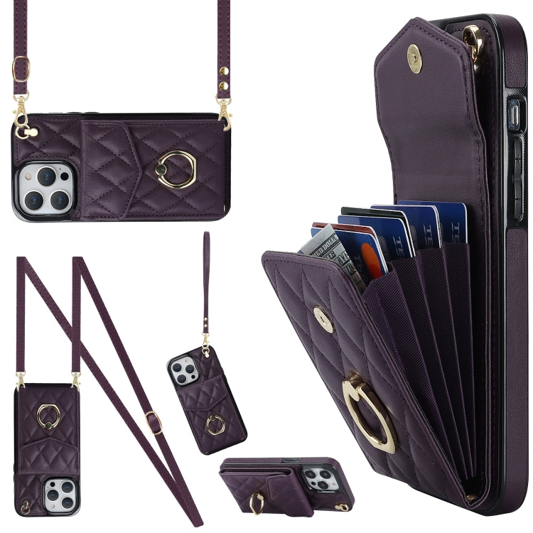 Étui de téléphone avec pochette pour cartes à texture losange et lanière longue, pour iPhone 14 Pro Max, pour iPhone 13 Pro Max, pour iPhone 13 Pro, pour iPhone 13, pour iPhone 12 / 12 Pro, pour iPhone 12 Pro Max