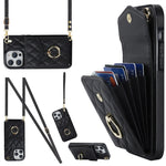 Étui de téléphone avec pochette pour cartes à texture losange et lanière longue, pour iPhone 14 Pro Max, pour iPhone 13 Pro Max, pour iPhone 13 Pro, pour iPhone 13, pour iPhone 12 / 12 Pro, pour iPhone 12 Pro Max