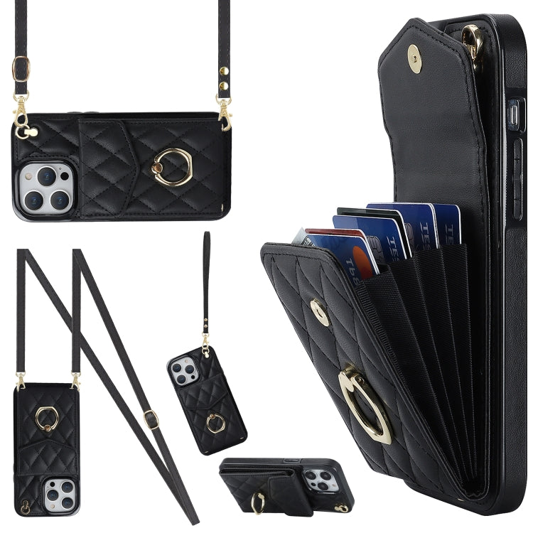Étui de téléphone avec pochette pour cartes à texture losange et lanière longue, pour iPhone 14 Pro Max, pour iPhone 13 Pro Max, pour iPhone 13 Pro, pour iPhone 13, pour iPhone 12 / 12 Pro, pour iPhone 12 Pro Max