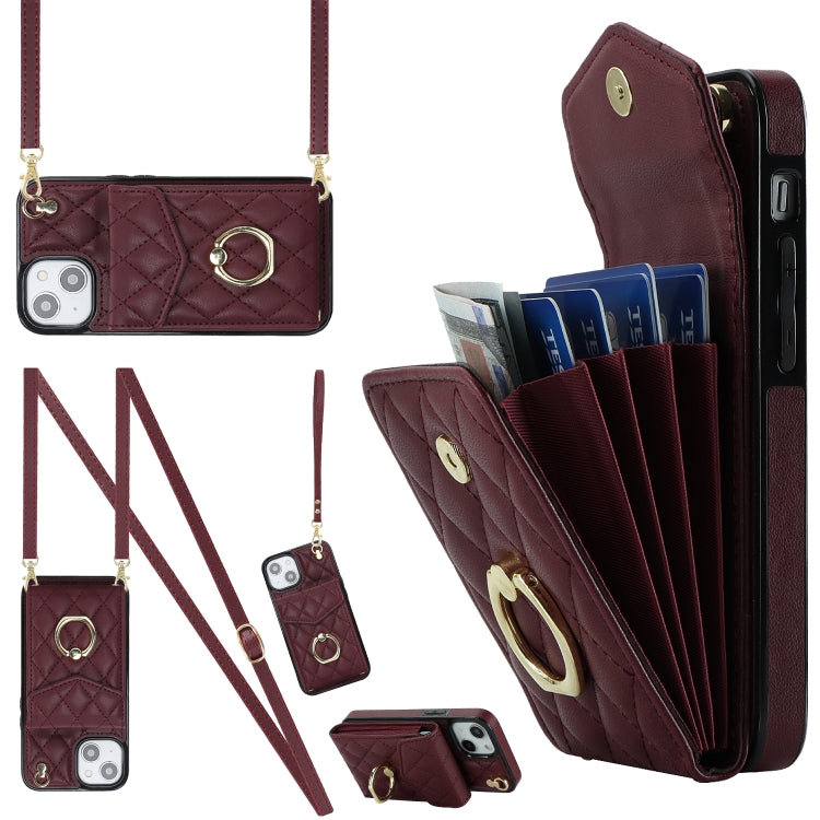Étui de téléphone avec pochette pour cartes à texture losange et lanière longue, pour iPhone 14 Pro Max, pour iPhone 13 Pro Max, pour iPhone 13 Pro, pour iPhone 13, pour iPhone 12 / 12 Pro, pour iPhone 12 Pro Max