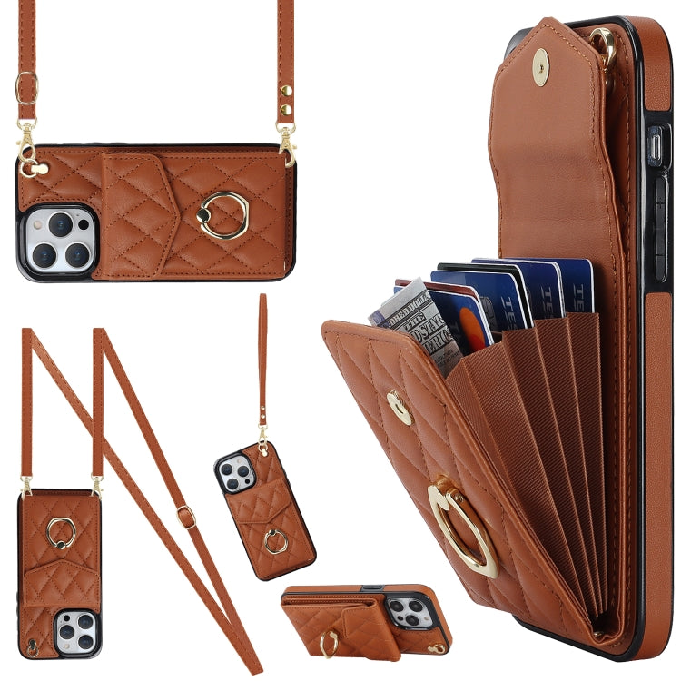 Étui de téléphone avec pochette pour cartes à texture losange et lanière longue, pour iPhone 14 Pro Max, pour iPhone 13 Pro Max, pour iPhone 13 Pro, pour iPhone 13, pour iPhone 12 / 12 Pro, pour iPhone 12 Pro Max