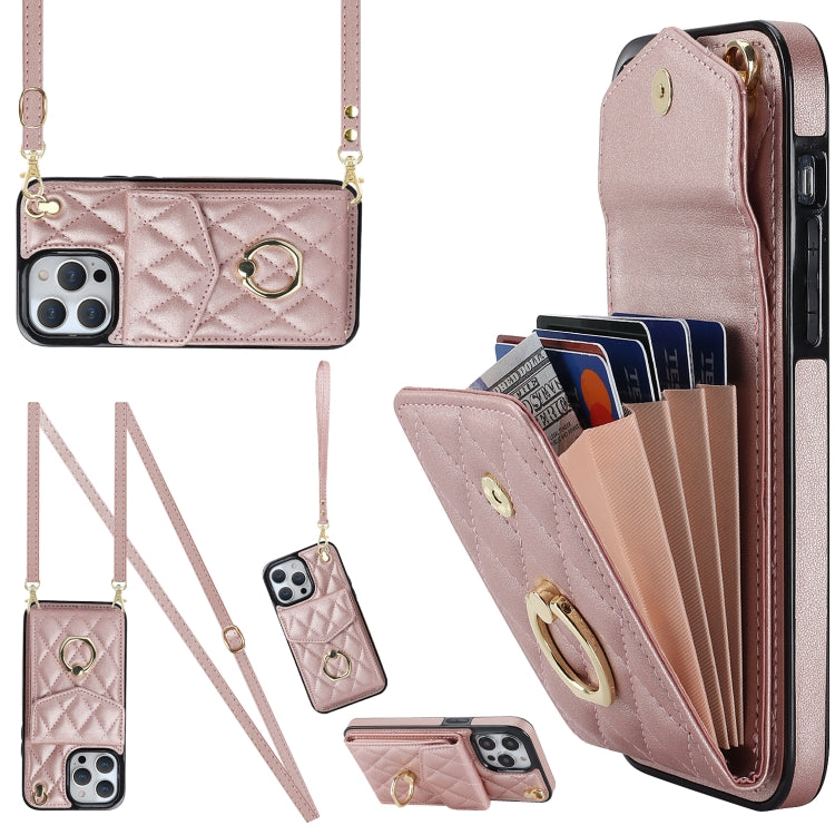 Étui de téléphone avec pochette pour cartes à texture losange et lanière longue, pour iPhone 14 Pro Max, pour iPhone 13 Pro Max, pour iPhone 13 Pro, pour iPhone 13, pour iPhone 12 / 12 Pro, pour iPhone 12 Pro Max