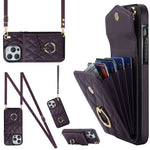 Étui de téléphone avec pochette pour cartes à texture losange et lanière longue, pour iPhone 14 Pro Max, pour iPhone 13 Pro Max, pour iPhone 13 Pro, pour iPhone 13, pour iPhone 12 / 12 Pro, pour iPhone 12 Pro Max