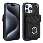 Étui de téléphone avec porte-cartes et texture losange avec longue lanière, Pour iPhone 15 Pro, Pour iPhone 15 Plus, Pour iPhone 15, Pour iPhone 14 Plus, Pour iPhone 14, Pour iPhone 14 Pro