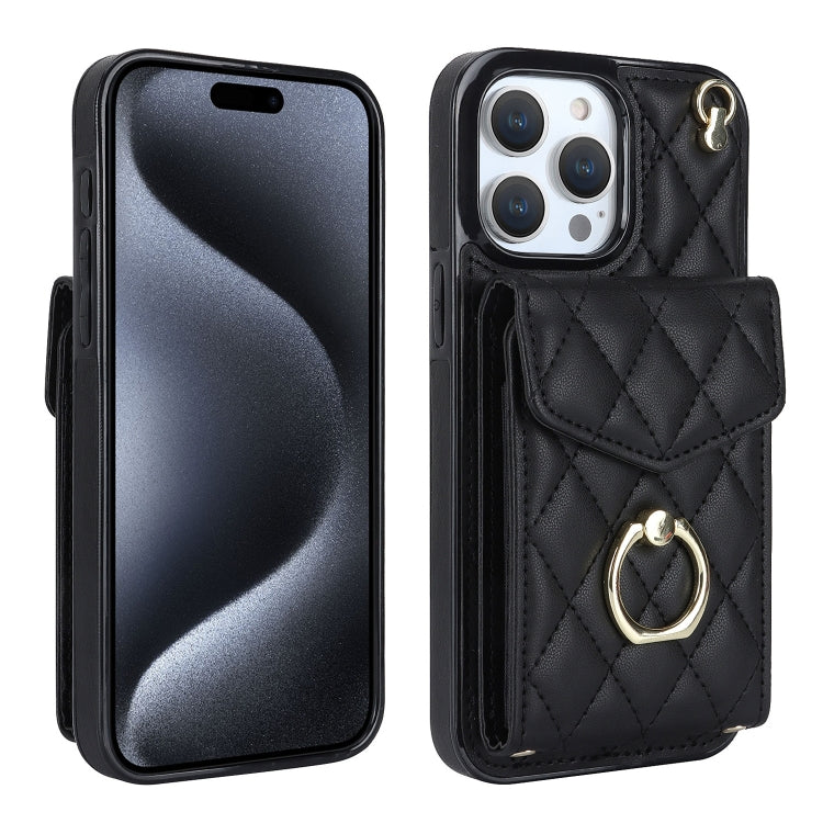Étui de téléphone avec porte-cartes et texture losange avec longue lanière, Pour iPhone 15 Pro, Pour iPhone 15 Plus, Pour iPhone 15, Pour iPhone 14 Plus, Pour iPhone 14, Pour iPhone 14 Pro