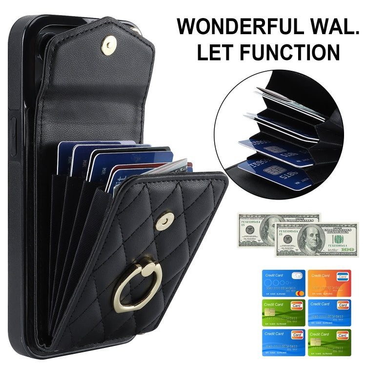 Étui de téléphone avec porte-cartes et texture losange avec longue lanière, Pour iPhone 15 Pro, Pour iPhone 15 Plus, Pour iPhone 15, Pour iPhone 14 Plus, Pour iPhone 14, Pour iPhone 14 Pro