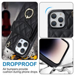 Étui de téléphone avec porte-cartes et texture losange avec longue lanière, Pour iPhone 15 Pro, Pour iPhone 15 Plus, Pour iPhone 15, Pour iPhone 14 Plus, Pour iPhone 14, Pour iPhone 14 Pro