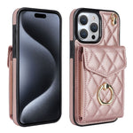 Étui de téléphone avec porte-cartes et texture losange avec longue lanière, Pour iPhone 15 Pro, Pour iPhone 15 Plus, Pour iPhone 15, Pour iPhone 14 Plus, Pour iPhone 14, Pour iPhone 14 Pro