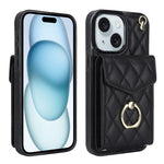 Étui de téléphone avec porte-cartes et texture losange avec longue lanière, Pour iPhone 15 Pro, Pour iPhone 15 Plus, Pour iPhone 15, Pour iPhone 14 Plus, Pour iPhone 14, Pour iPhone 14 Pro