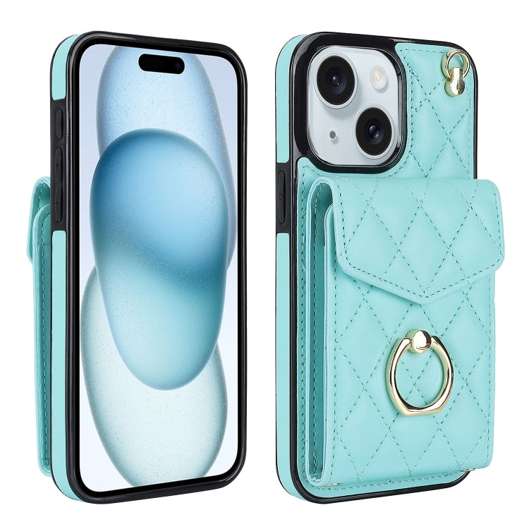 Étui de téléphone avec porte-cartes et texture losange avec longue lanière, Pour iPhone 15 Pro, Pour iPhone 15 Plus, Pour iPhone 15, Pour iPhone 14 Plus, Pour iPhone 14, Pour iPhone 14 Pro