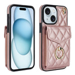 Étui de téléphone avec porte-cartes et texture losange avec longue lanière, Pour iPhone 15 Pro, Pour iPhone 15 Plus, Pour iPhone 15, Pour iPhone 14 Plus, Pour iPhone 14, Pour iPhone 14 Pro