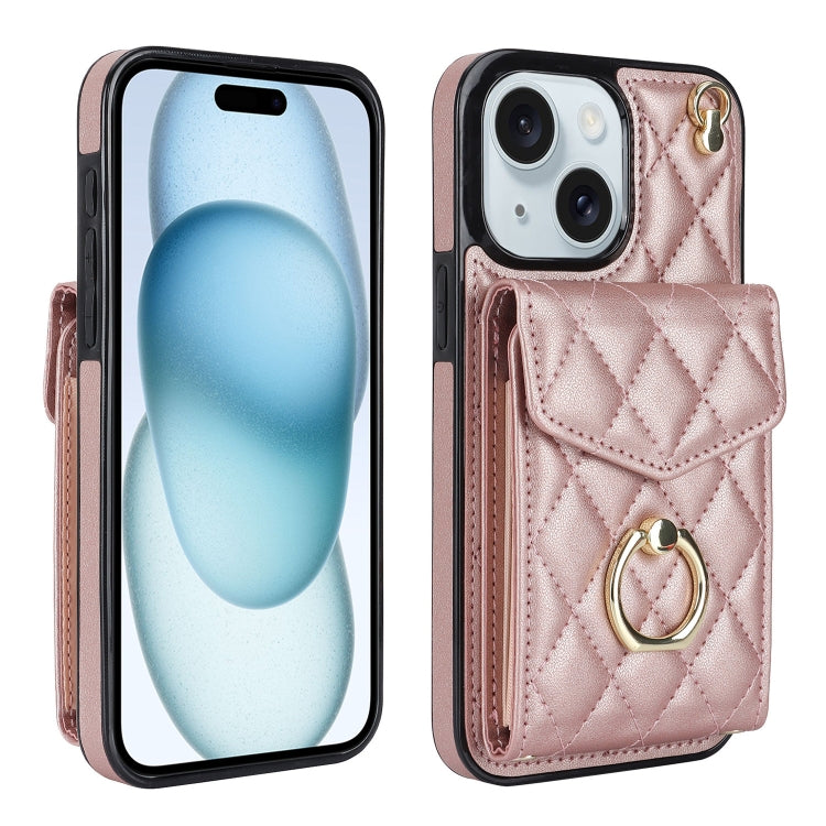 Étui de téléphone avec porte-cartes et texture losange avec longue lanière, Pour iPhone 15 Pro, Pour iPhone 15 Plus, Pour iPhone 15, Pour iPhone 14 Plus, Pour iPhone 14, Pour iPhone 14 Pro