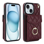 Étui de téléphone avec porte-cartes et texture losange avec longue lanière, Pour iPhone 15 Pro, Pour iPhone 15 Plus, Pour iPhone 15, Pour iPhone 14 Plus, Pour iPhone 14, Pour iPhone 14 Pro