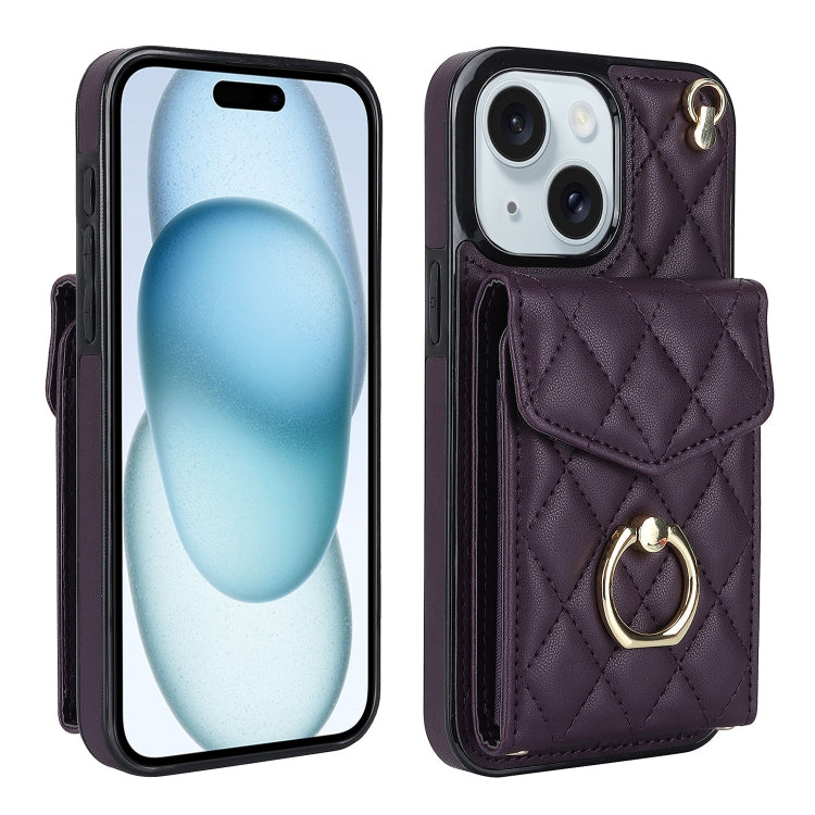 Étui de téléphone avec porte-cartes et texture losange avec longue lanière, Pour iPhone 15 Pro, Pour iPhone 15 Plus, Pour iPhone 15, Pour iPhone 14 Plus, Pour iPhone 14, Pour iPhone 14 Pro