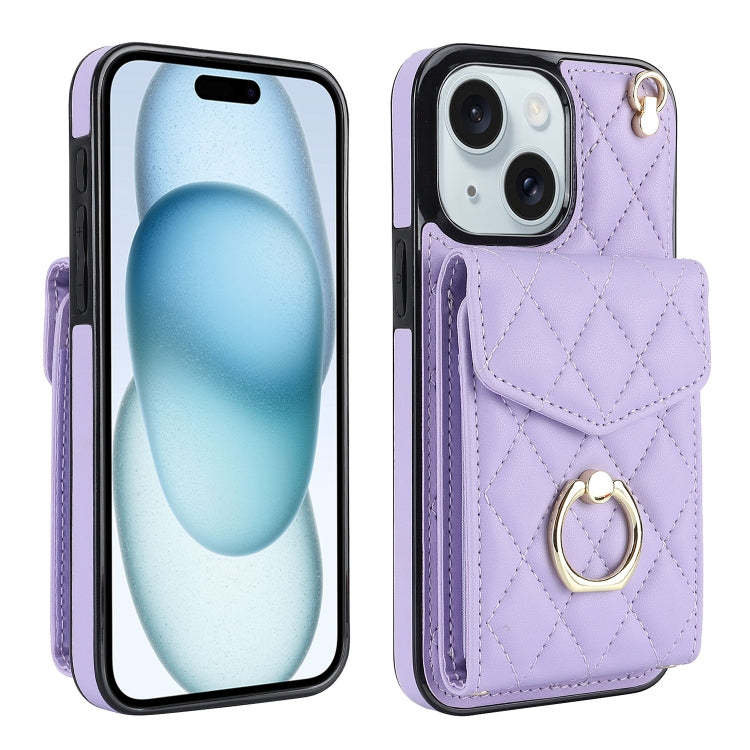 Étui de téléphone avec porte-cartes et texture losange avec longue lanière, Pour iPhone 15 Pro, Pour iPhone 15 Plus, Pour iPhone 15, Pour iPhone 14 Plus, Pour iPhone 14, Pour iPhone 14 Pro