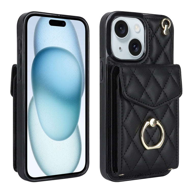 Étui de téléphone avec porte-cartes et texture losange avec longue lanière, Pour iPhone 15 Pro, Pour iPhone 15 Plus, Pour iPhone 15, Pour iPhone 14 Plus, Pour iPhone 14, Pour iPhone 14 Pro