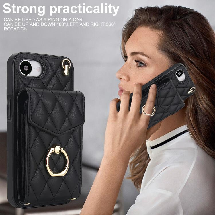 Étui de téléphone à motif losanges avec porte-cartes et longue lanière, pour iPhone 17e / 16e, pour iPhone 17 Pro Max, pour iPhone 17 Pro, pour iPhone 17, pour iPhone Air, pour iPhone 15 Pro Max