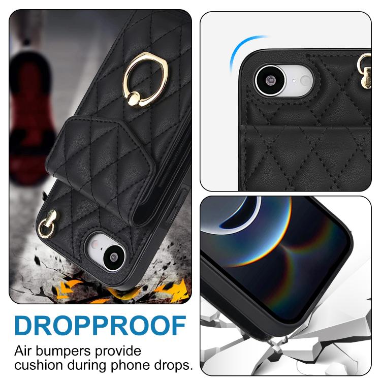 Étui de téléphone à motif losanges avec porte-cartes et longue lanière, pour iPhone 17e / 16e, pour iPhone 17 Pro Max, pour iPhone 17 Pro, pour iPhone 17, pour iPhone Air, pour iPhone 15 Pro Max