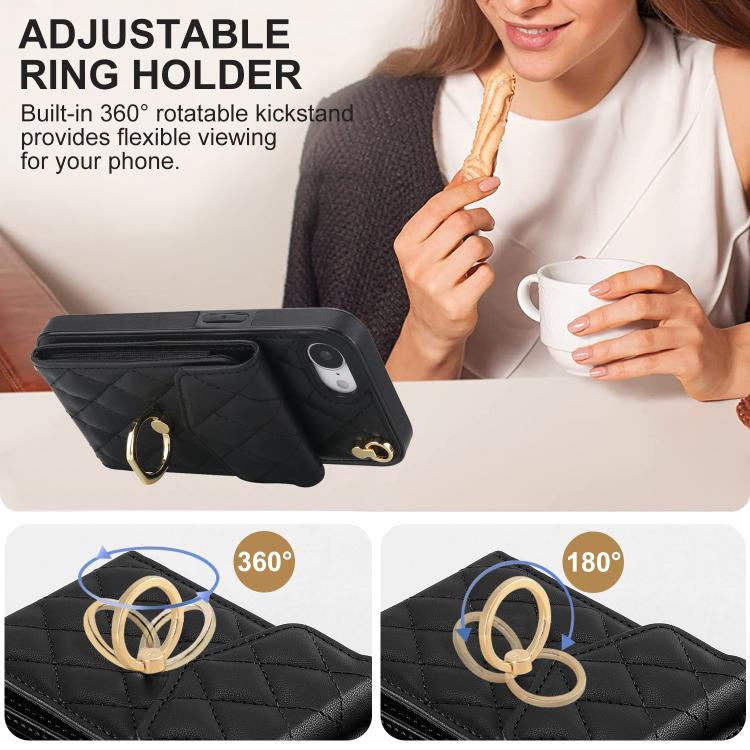 Étui de téléphone à motif losanges avec porte-cartes et longue lanière, pour iPhone 17e / 16e, pour iPhone 17 Pro Max, pour iPhone 17 Pro, pour iPhone 17, pour iPhone Air, pour iPhone 15 Pro Max