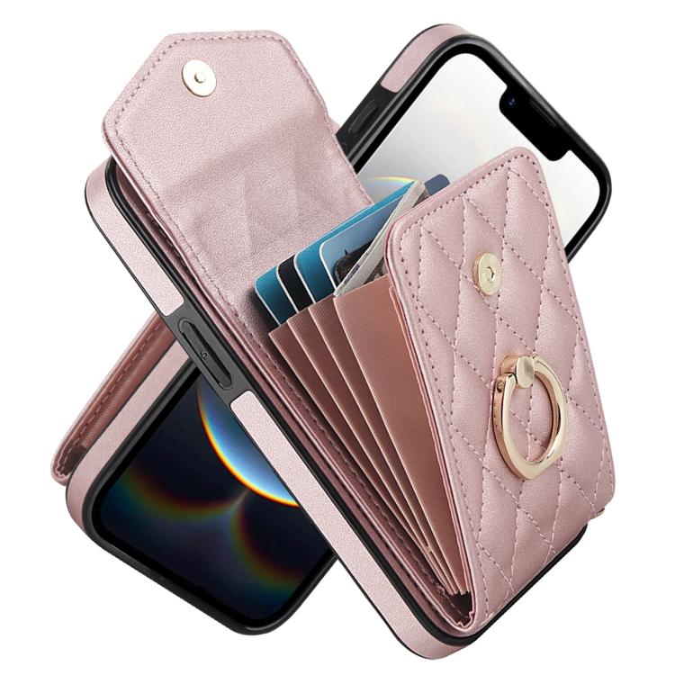 Étui de téléphone à motif losanges avec porte-cartes et longue lanière, pour iPhone 17e / 16e, pour iPhone 17 Pro Max, pour iPhone 17 Pro, pour iPhone 17, pour iPhone Air, pour iPhone 15 Pro Max