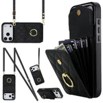 Étui de téléphone à motif losanges avec porte-cartes et longue lanière, pour iPhone 17e / 16e, pour iPhone 17 Pro Max, pour iPhone 17 Pro, pour iPhone 17, pour iPhone Air, pour iPhone 15 Pro Max