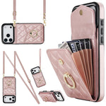 Étui de téléphone à motif losanges avec porte-cartes et longue lanière, pour iPhone 17e / 16e, pour iPhone 17 Pro Max, pour iPhone 17 Pro, pour iPhone 17, pour iPhone Air, pour iPhone 15 Pro Max