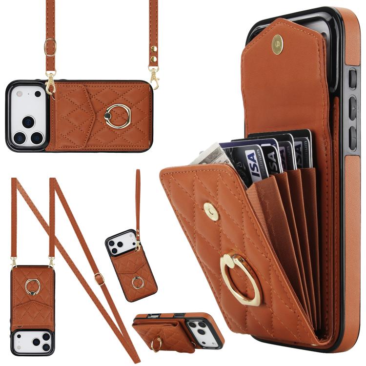 Étui de téléphone à motif losanges avec porte-cartes et longue lanière, pour iPhone 17e / 16e, pour iPhone 17 Pro Max, pour iPhone 17 Pro, pour iPhone 17, pour iPhone Air, pour iPhone 15 Pro Max