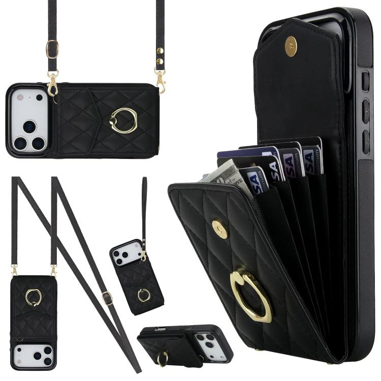Étui de téléphone à motif losanges avec porte-cartes et longue lanière, pour iPhone 17e / 16e, pour iPhone 17 Pro Max, pour iPhone 17 Pro, pour iPhone 17, pour iPhone Air, pour iPhone 15 Pro Max