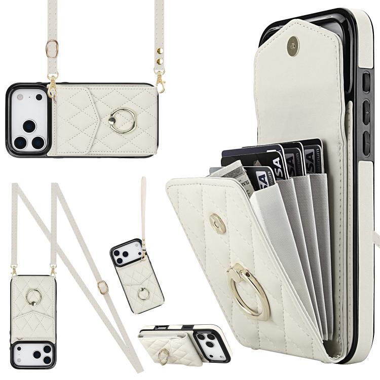 Étui de téléphone à motif losanges avec porte-cartes et longue lanière, pour iPhone 17e / 16e, pour iPhone 17 Pro Max, pour iPhone 17 Pro, pour iPhone 17, pour iPhone Air, pour iPhone 15 Pro Max