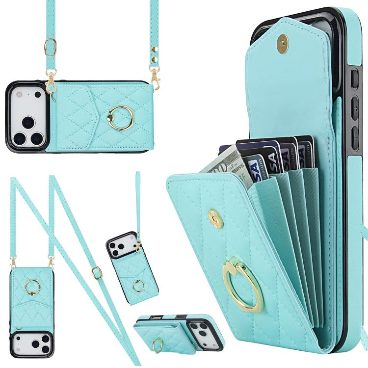 Étui de téléphone à motif losanges avec porte-cartes et longue lanière, pour iPhone 17e / 16e, pour iPhone 17 Pro Max, pour iPhone 17 Pro, pour iPhone 17, pour iPhone Air, pour iPhone 15 Pro Max