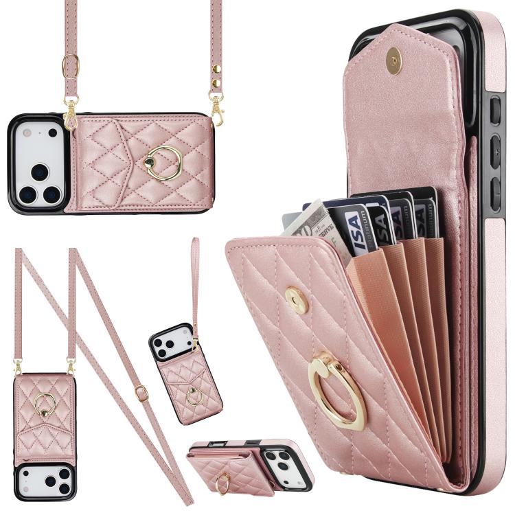 Étui de téléphone à motif losanges avec porte-cartes et longue lanière, pour iPhone 17e / 16e, pour iPhone 17 Pro Max, pour iPhone 17 Pro, pour iPhone 17, pour iPhone Air, pour iPhone 15 Pro Max
